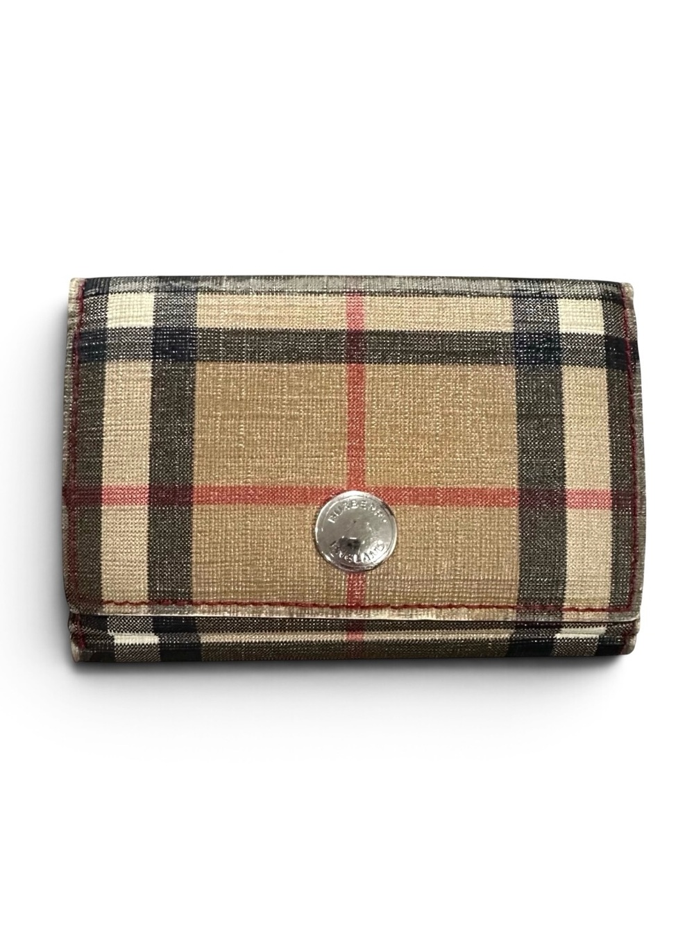 Burberry Nova Check Coated Canvas & Red Leather Trifold Wallet